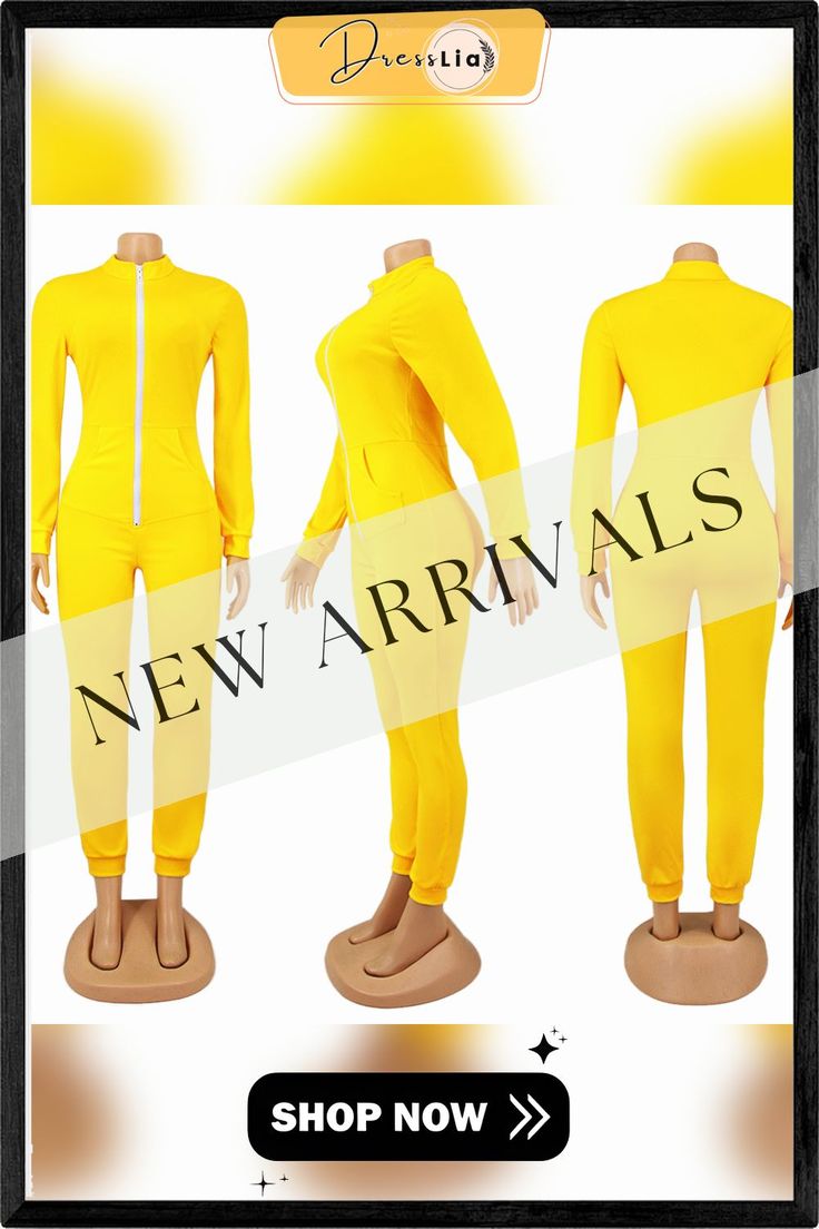 Women Long Sleeve Turtleneck Zippers Skinny Jumpsuit Fitted Yellow Jumpsuits And Rompers For Fall, Yellow Stretch Long Sleeve Jumpsuit, Casual Yellow Long Sleeve Bodysuit, Long Sleeve Turtleneck, Color Pick, 1 Million, Women Long Sleeve, Jumpsuit Romper, Turtle Neck