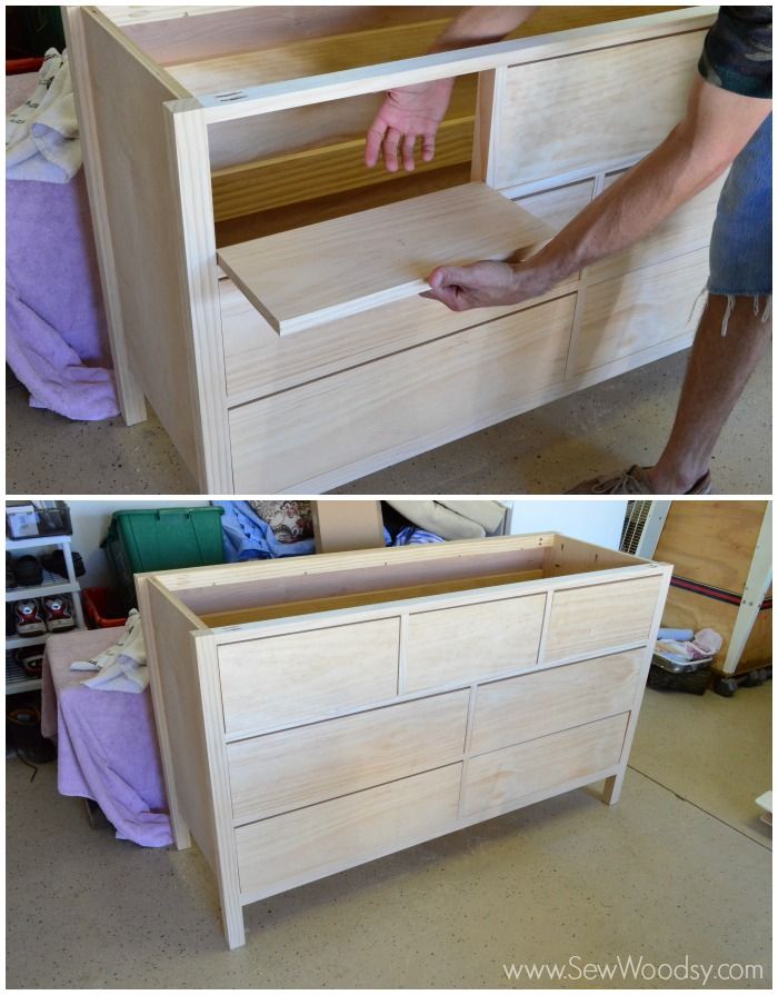 two pictures of someone's hand reaching for something in the drawer on top of a dresser