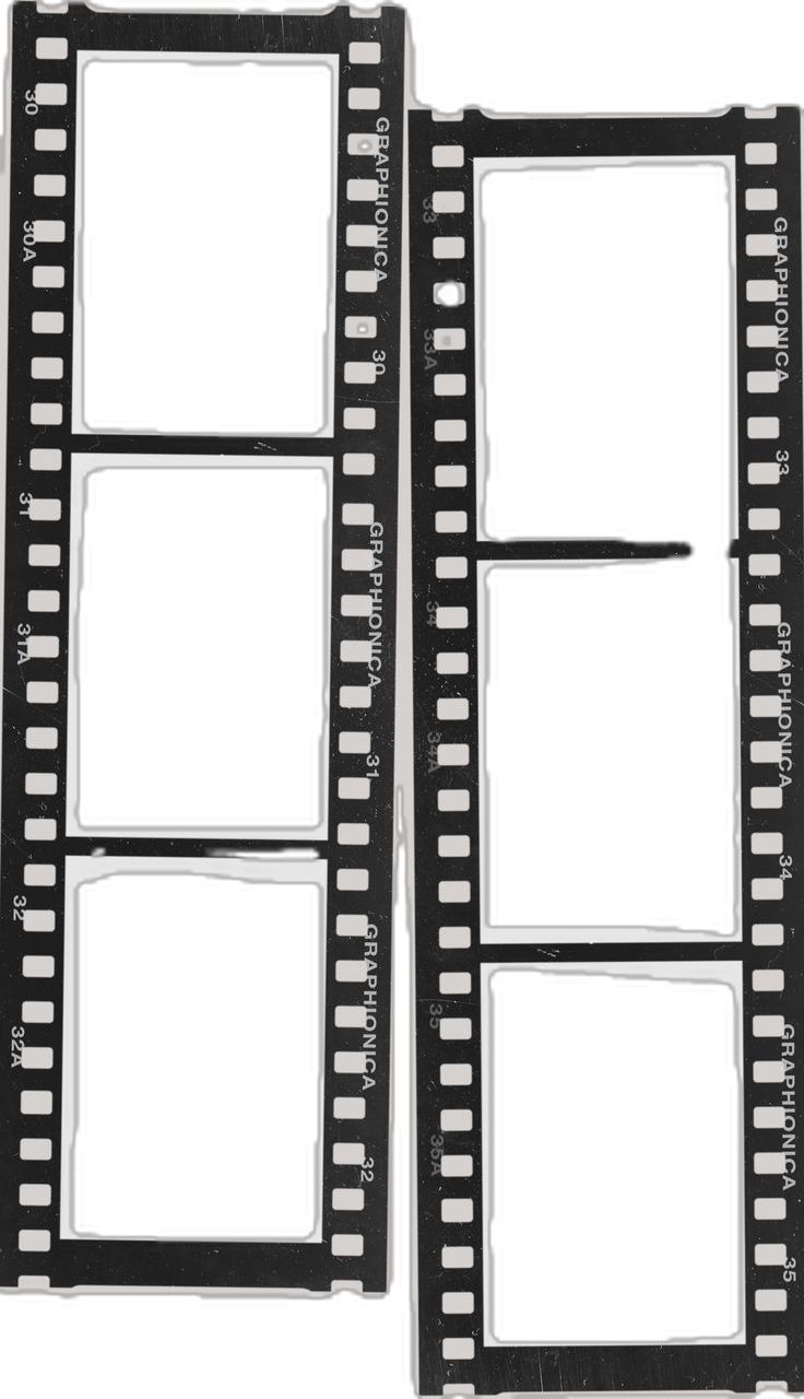 two black and white film strips on a white background