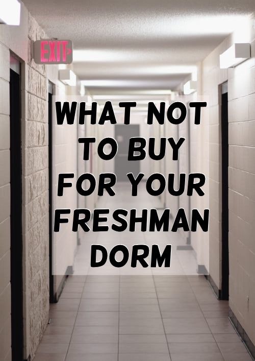 an empty hallway with the words what not to buy for your freshman dorm on it