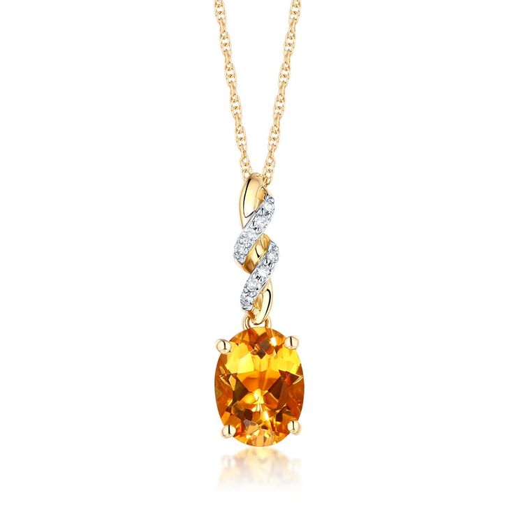 10K yellow gold drop pendant with one 8x6 millimeter oval citrine and 8 round single cut diamond accents 18 inch 10K yellow gold rope chain Yellow Topaz Jewelry, Citrine Jewelry, Helzberg Diamonds, Gold Rope Chains, Citrine Pendant, Topaz Jewelry, Citrine Stone, Affordable Jewelry, Oval Pendant