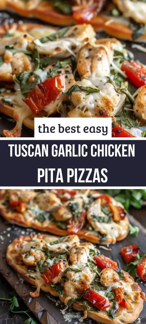 the best easy tuscann garlic chicken pita pizzas