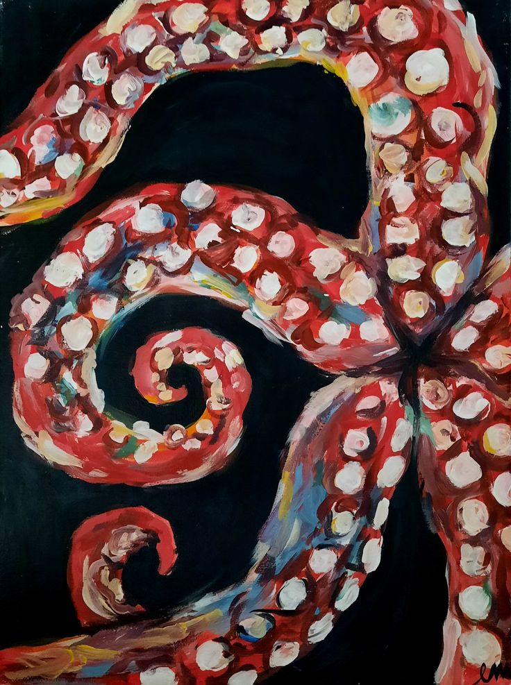 Octopus painting, acrylics, animal, art Octopus Tentacles Painting, Octopus Painting Acrylic Easy, Tentacle Painting, Tentacles Painting, Octopus Art Painting, Octopus Painting Acrylic, Octopus Tentacles Drawing, Strawberry Octopus, Squid Painting