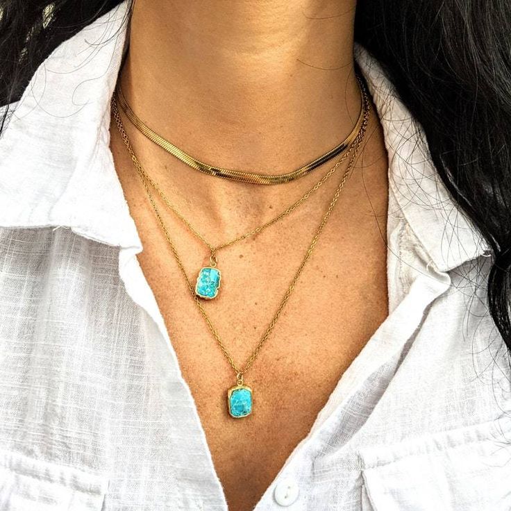 Turquoise Pendant Necklace. Turquoise Charm Necklace With Delicate Chain, Trendy Turquoise Jewelry For Everyday Wear, Trendy Turquoise Jewelry For Everyday, Elegant Turquoise Layered Necklace As Gift, Elegant Turquoise Layered Necklace Gift, Elegant Turquoise Layered Necklace For Gift, Elegant Turquoise Layered Necklace, Trendy Turquoise Necklace For Gift, Elegant Turquoise Jewelry For Layering