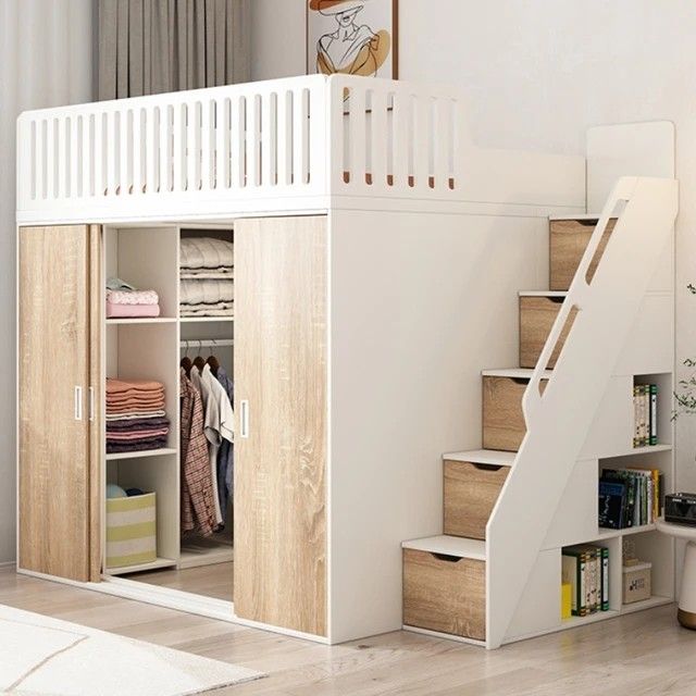 there is a loft bed with stairs to the top