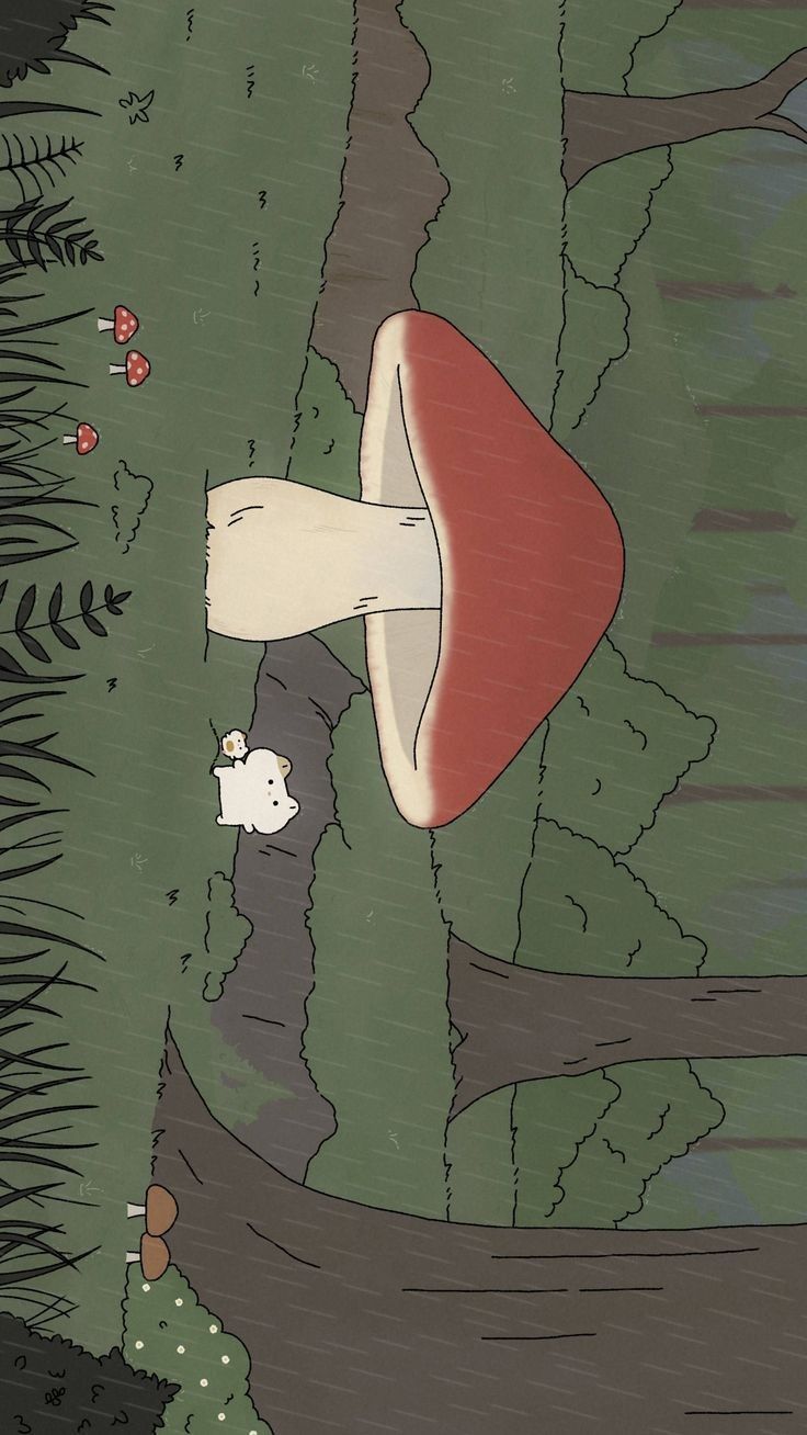 an illustration of a mushroom in the woods