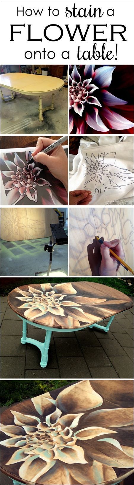 how to stain a flower on a table with chalk paint and stencils - step by step instructions