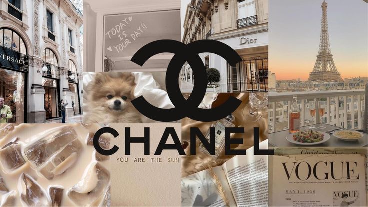 the collage has many different things in it including chanel, food and buildings