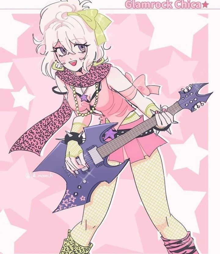 a cartoon character holding a guitar in her hand