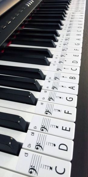 an electronic keyboard with musical notes on it