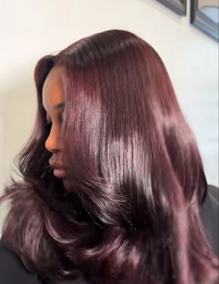 Dark Burgundy Hair Black Women, Burgundy Hair Dark Skin, Burgundy Hair Black Women, Red Hair On Dark Skin, Shades Of Red Hair, Frontal Wig Hairstyles, Wine Hair, Honey Brown Hair, Black Hair Dye