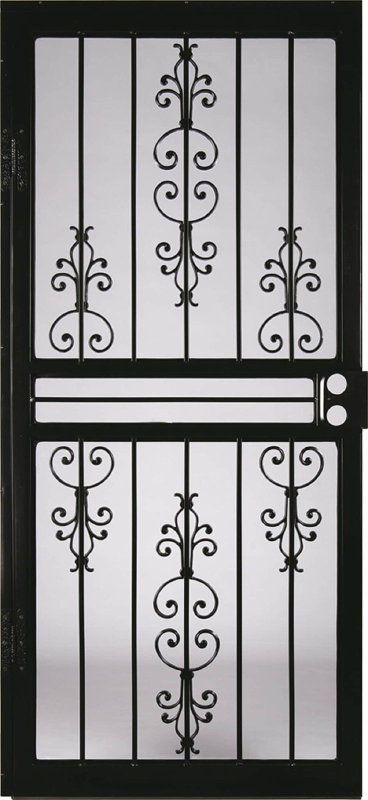 an iron gate with decorative designs on it