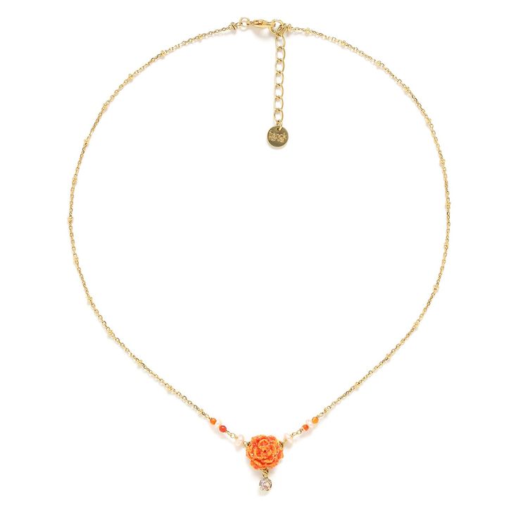 Clea Flower Pendant Necklace Luxury Orange Necklaces For Wedding, Cheap Orange Flower Necklace, Luxury Orange Necklaces For Women, Luxury Fine Jewelry Orange Necklace, Luxury Orange Necklace For Women, Luxury Orange Necklace For Anniversary, Luxury Orange Necklace For Wedding, Luxury Adjustable Orange Necklace, Luxury Orange Jewelry For Gifts