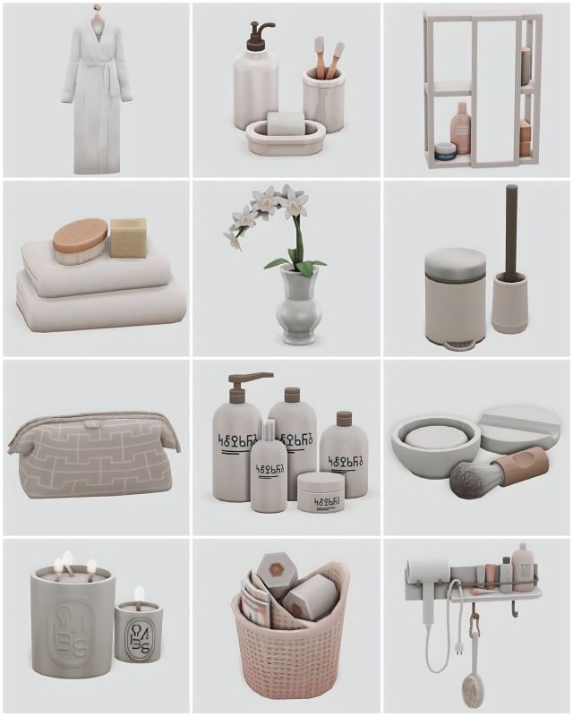 several different types of bathroom items displayed on a white background