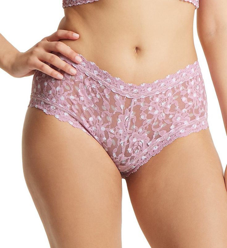 This signature stretch lace panty features a rich melange of pattern and colors for your wearing pleasure. Made of stretch 100% nylon. Stretch lace along waist and leg openings for a custom fit. Low rise. Moderate, "cheeky" rear coverage. Sewn-in cotton crotch for comfort. Made in the USA. Hanky Panky Women's Pattern Boyshort Panty in Pink Frosting (4812PTN) | Size XS | HerRoom.com Camilla Mendes, Sleep Clothes, Pink Frosting, Swimsuit Edition, Glamour Magazine, Magazine Online, Lace Thong, Internet Funny, Stretch Lace