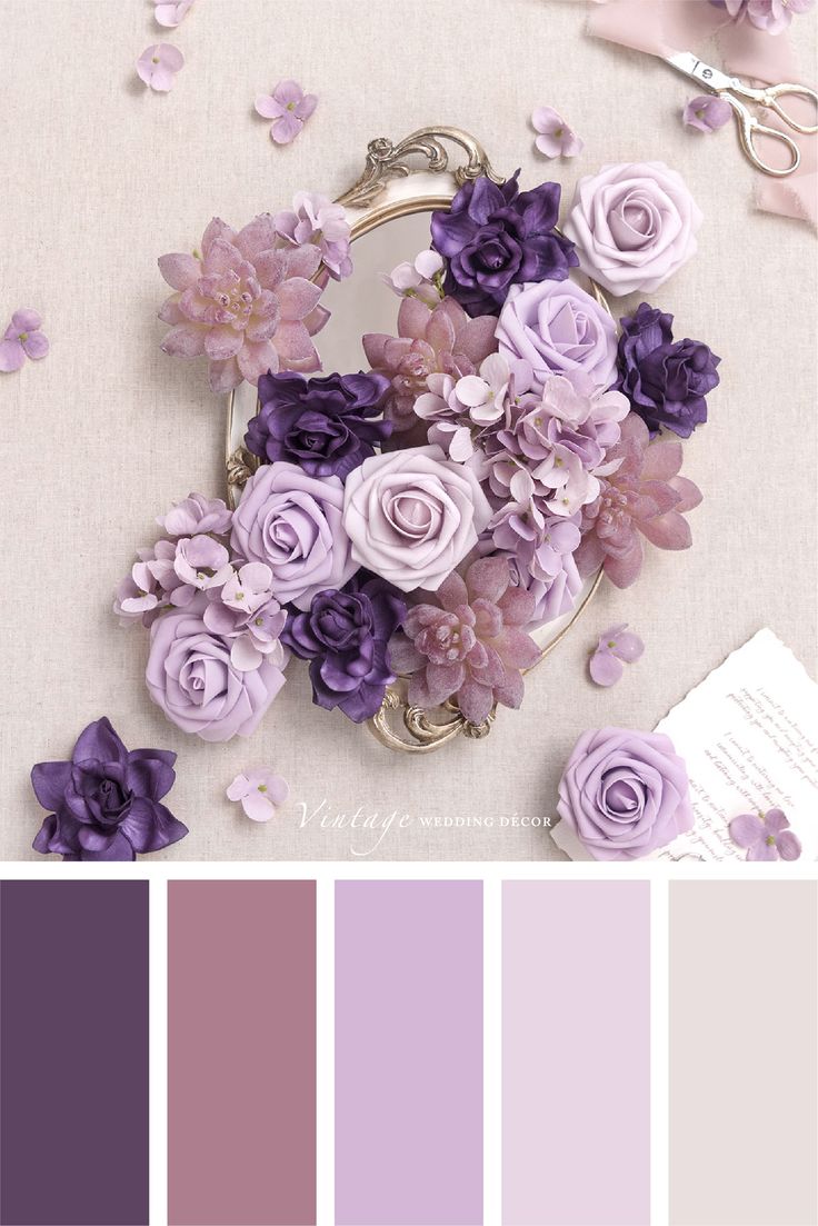 the color scheme is lavender and has purple flowers on it, along with other colors