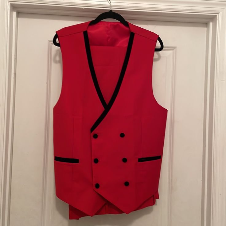 Wedding Suit Red Tuxedo. Runs Large Actual Fits 40 W X 32 L But My Husband Lost Weight Before Going To My Brother Wedding So It Became To Large. He Wears 36 W X 34 L. Brand New Elegant Red Fitted Tuxedo, Red Fitted Tuxedo For Wedding, Red Fitted Suits For Wedding, Red Fitted Formal Suits, Fitted Sleeveless Tuxedo Set, Red Tailored Tuxedo Three-piece Suit, Red Tuxedo Three-piece Suit For Party, Red Tuxedo Three-piece Party Suit, Red Tuxedo Style Three-piece Suit For Party