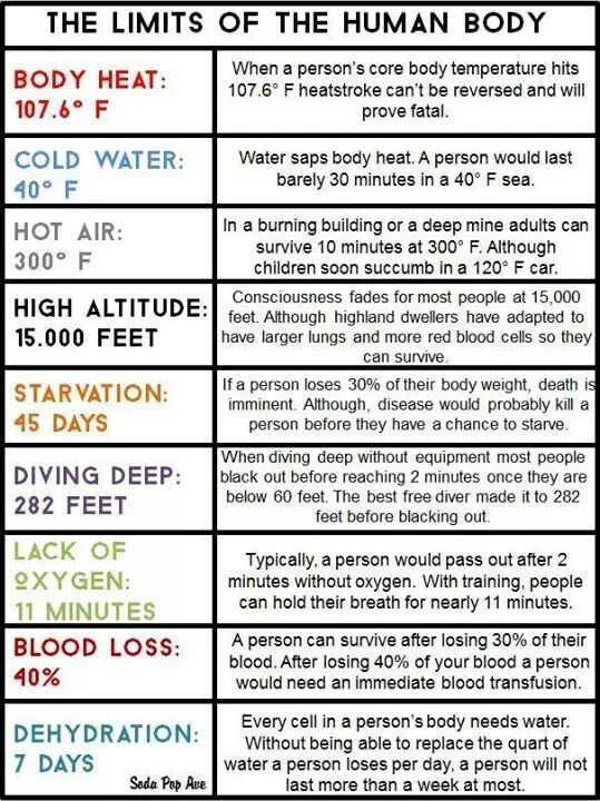 a table with different types of body health