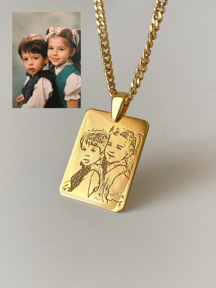 "PERSONALIZED PHOTO NECKLACE Personalized photo pendant to your beautiful moments freeze in your necklace above. Picture Necklace is most special and the most Perfect Gifts for your lover or yourself. The perfect gifts: Engraved custom photo pendants with blissful photos of pets, babies, kids, spouse, mom and dad, friend etc.  Material: High Quality Solid 925 Sterling Silver Finish: Sterling Silver / Gold / Rose Gold                                   OR You could select \"14K SOLID GOLD\" in the Handwriting Necklace Custom, Portrait Necklace, Handwriting Necklace, Handwriting Jewelry, River Edge, Picture Necklace, Picture Engraving, Name Necklaces, Engraved Pendant