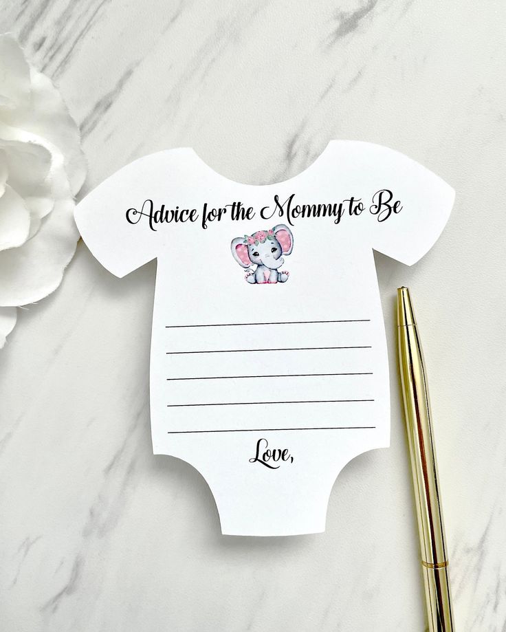 a notepad with an elephant on it and a pen next to it that says, advice for the mommy to be