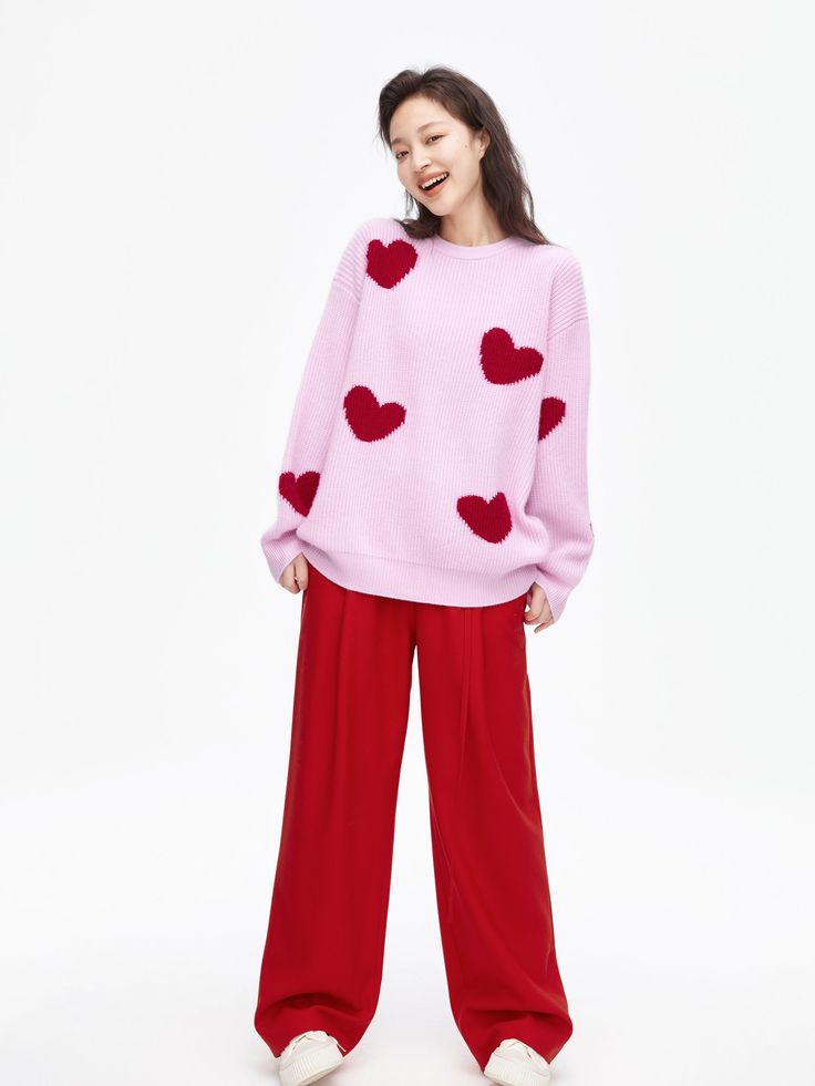 Details: Dreamy sweet pink coloured heart jumper Scattered irregular love heart pattern, red and pink clashing colours Loose oversize fit Materials & Care: Body pink parts: Cashmere 100%Main body red parts: Nylon 36.5%, Mohair 29.4%, Lambswool 26.7%, Spandex 7.4% Non-washable, gentle dry cleaning Do not bleach Size & Fit: Model is 5'7", Bust 32, Waist 24, Hips 35, wearing a size S Item #: JM4KT03 Clashing Colours, Heart Jumper, Healing Heart, Heart Sweater, Chic Me, Heart Pattern, Lovely Things, Heart Patterns, Oversized Fits