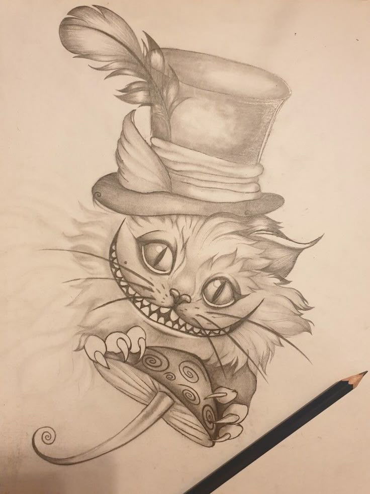 a drawing of a cat wearing a top hat