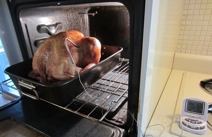 a turkey is being cooked in an oven