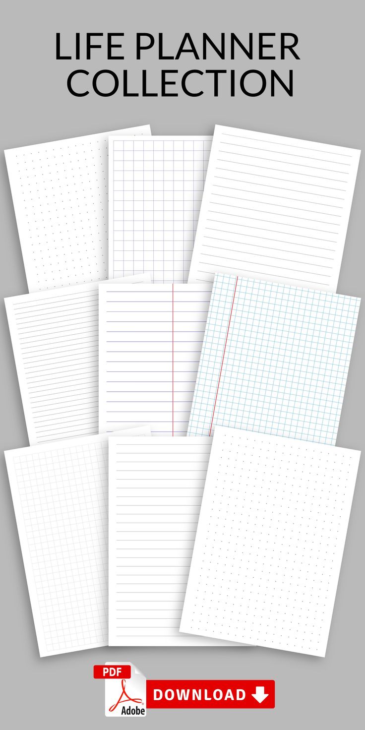 a pile of lined paper with the title life planner collection