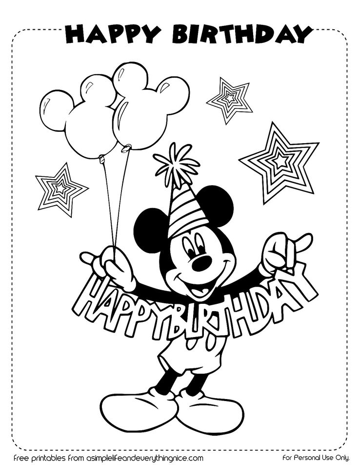 mickey mouse birthday card with balloons and stars