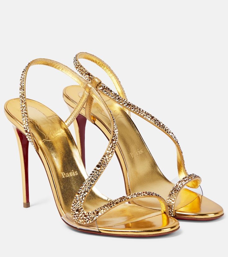 Red Sole Heels, Louboutin Wedges, Christian Louboutin Sandals, Dr Shoes, Ankle Strap Sandals Heels, Stunning Shoes, Louboutin Heels, Metallic Sandals, Embellished Sandals