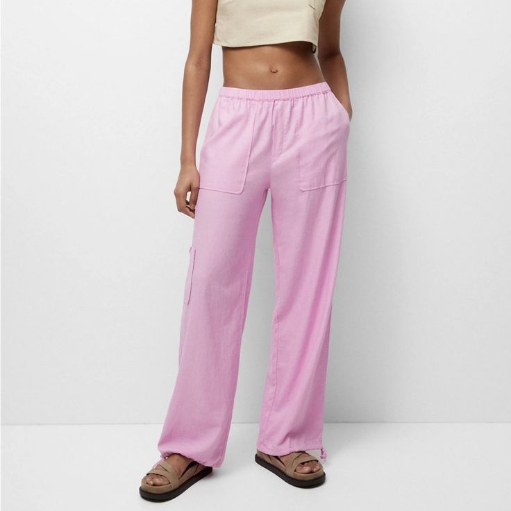 New With Tags Never Been Worn Pink Pants -55% Linen 45% Viscose -3 Pockets -1 Button Pocket -Elastic Waistband Pink Relaxed Fit Linen Bottoms, Casual Pink Linen Pants, Pink Relaxed Fit Linen Pants, Pink Linen Pants With Pockets, Trendy Linen Bottoms For Loungewear, Pink Wide Leg Pants With Pockets For Summer, Pink Pants With Pockets For Day Out, Pink Linen Straight Pants, Pink Relaxed Fit Pants For Day Out