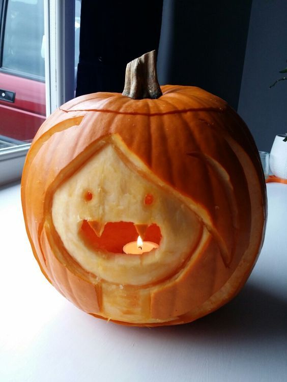 a pumpkin carved to look like a face