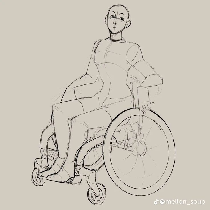 a drawing of a man in a wheel chair