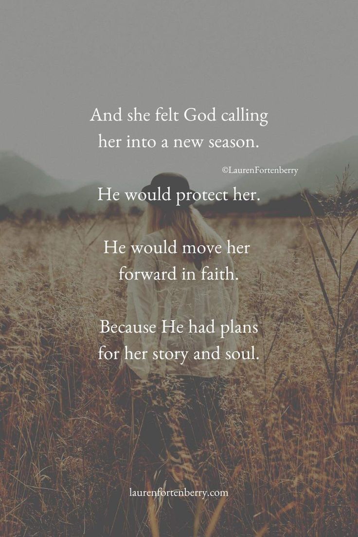 a woman standing in tall grass with the words, and she fell god calling her into a new season