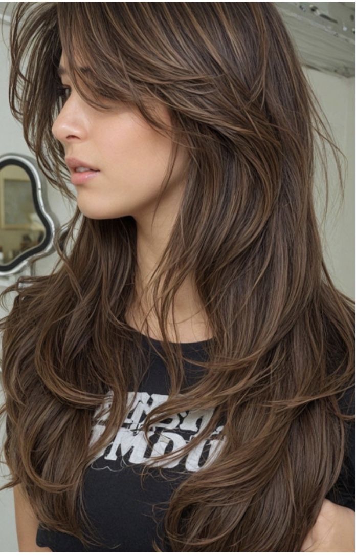 Cute Long Haircuts, Layers With Curtain Bangs, Haircut Ideas Brown Hair, Cascading Layers, Ideas Haircut, Bangs Ponytail, Layered Haircuts With Bangs, Hair Dye Ideas, Haircuts For Long Hair With Layers