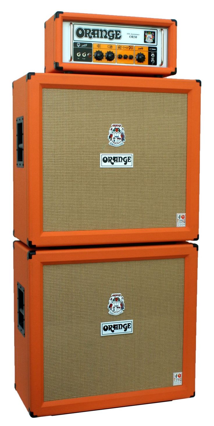 two orange amps stacked on top of each other