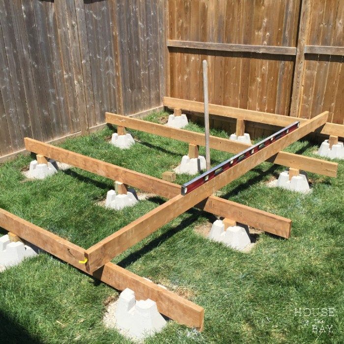 the raised garden bed is ready to be built into the yard with grass and rocks