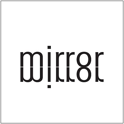 the word mirror written in black and white on a white background with a square frame