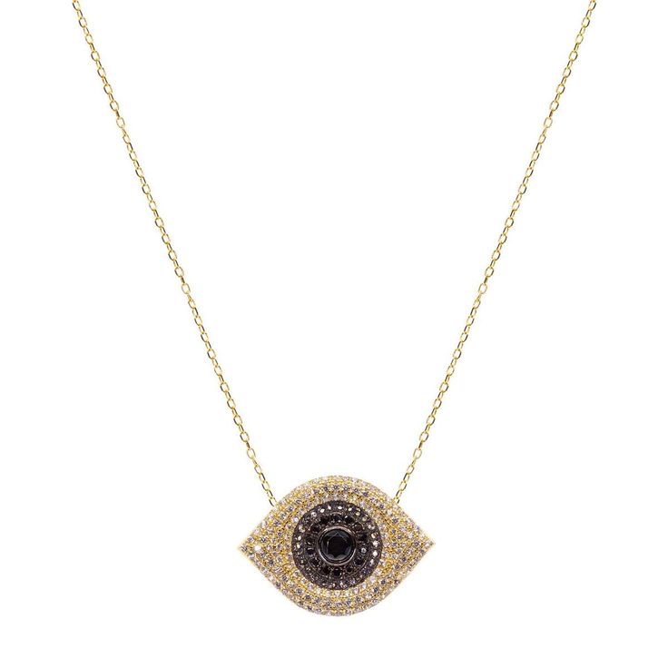 Glittering with dense-packed crystals and shining black gems, the Eye of the Sun Necklace is virtually guaranteed to catch some stares from admiring onlookers... and it'll never fail to return the gaze. Layer up with different weights and lengths of chain to add texture and gravity–for starters, we recommend our Gold Stud Choker and Lariat d'Or Necklace. 14k gold plated sterling silver Embedded clear and onyx crystals 16-18" Adjustable in length Glamorous Black Necklace For Gift, Powerful Spells, Onyx Crystal, Sun Necklace, Black Gems, Sapphire Studs, Gold Disc, Gold Stud, Gold Studs