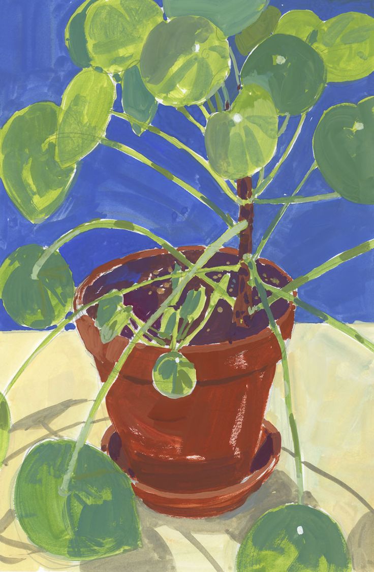 a painting of a potted plant on a table