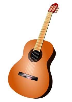 an orange acoustic guitar on a white background