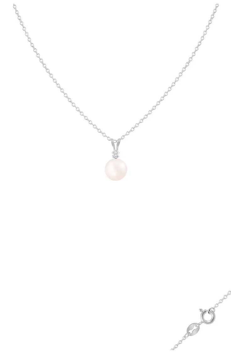 SPLENDID PEARLS Sterling Silver Diamond Accented 7-7.5mm Freshwater Pearl Pendant Necklace | Nordstromrack Wedding Pearl Pendant Necklace, Dainty Chain Necklace, Dainty Chain, Pearl Pendant Necklace, Pearl Diamond, Pearl Size, Pearl Drop, Silver Diamonds, Pearl Pendant