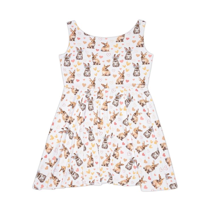 Featuring adorable bunnies and hearts in a charming watercolor-style print, this dress is perfect for any bunny lover. Made from soft and lightweight material, this dress is perfect for showing off your love for these small animals. Whether it's hitting the town or lounging around, this skater dress brings an unmatched flair to any woman's wardrobe. Made with a high-quality, 290gsm fabric blend that is 83% polyester, 17% spandex, it's comfy, stretchy and a perfect match to any occasion. It'll be Adorable Bunnies, Bottle Garden, Bunny Lovers, Small Animals, Dress Jewelry, Women's Wardrobe, Cute Bunny, Skater Dress, Kids Dress