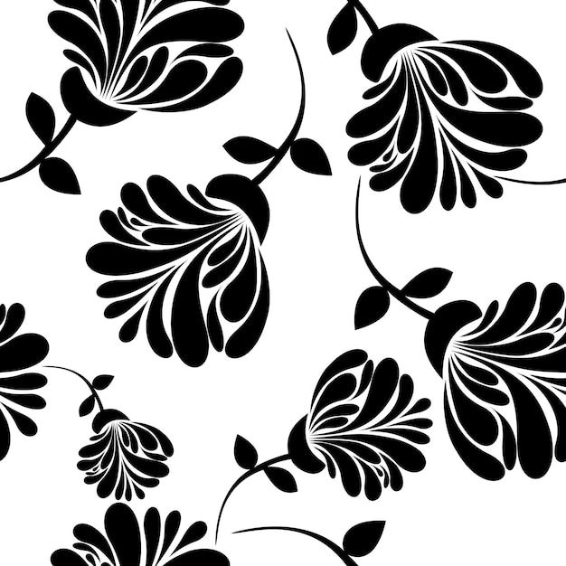 black and white floral designs on a white background