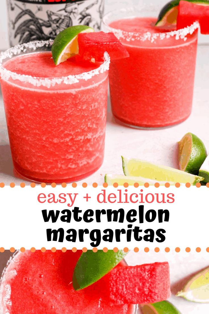 two glasses filled with watermelon margaritas on top of a table