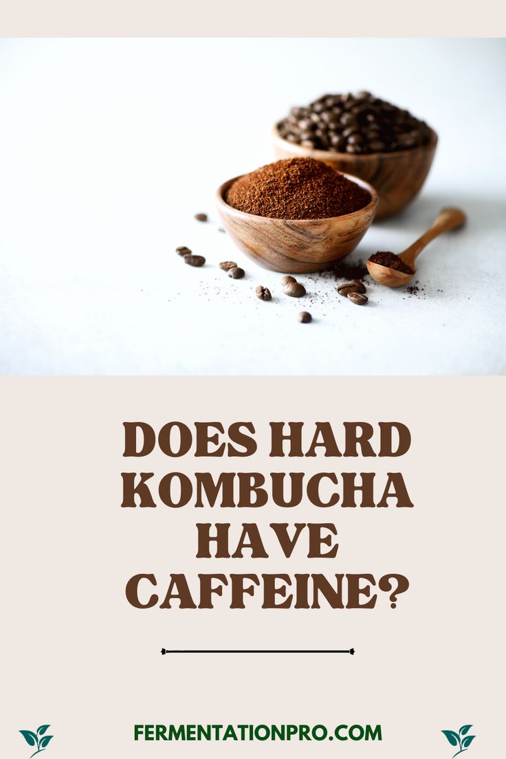 two wooden spoons filled with coffee beans and the words does hard kombucha have cafine?