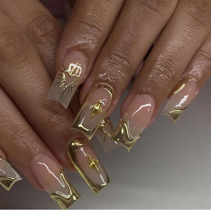 Tapered Square Nails, Beige Nails, Gold Nail, Summery Nails, Simple Acrylic Nails, Work Nails, Pretty Gel Nails, Unique Acrylic Nails, Birthday Nails