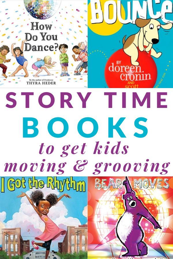 four children's books with the title story time books to get kids moving and growing