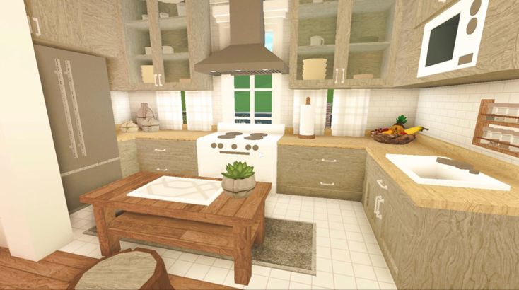 Bloxburg Kitchen Ideas No Gamepasses, Bloxburg Starter House, Blockburg House, Sage Green House, Bloxburg Kitchen Ideas, Blox Burg, Roblox House, Starter House, Kitchen Bloxburg