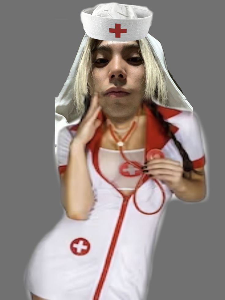 a woman dressed as a nurse holding a stethoscope in her right hand